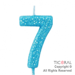 VELA NUMERAL CHICO 5.5 CM CON GIBRE CELESTE NUMERO 7 x 1